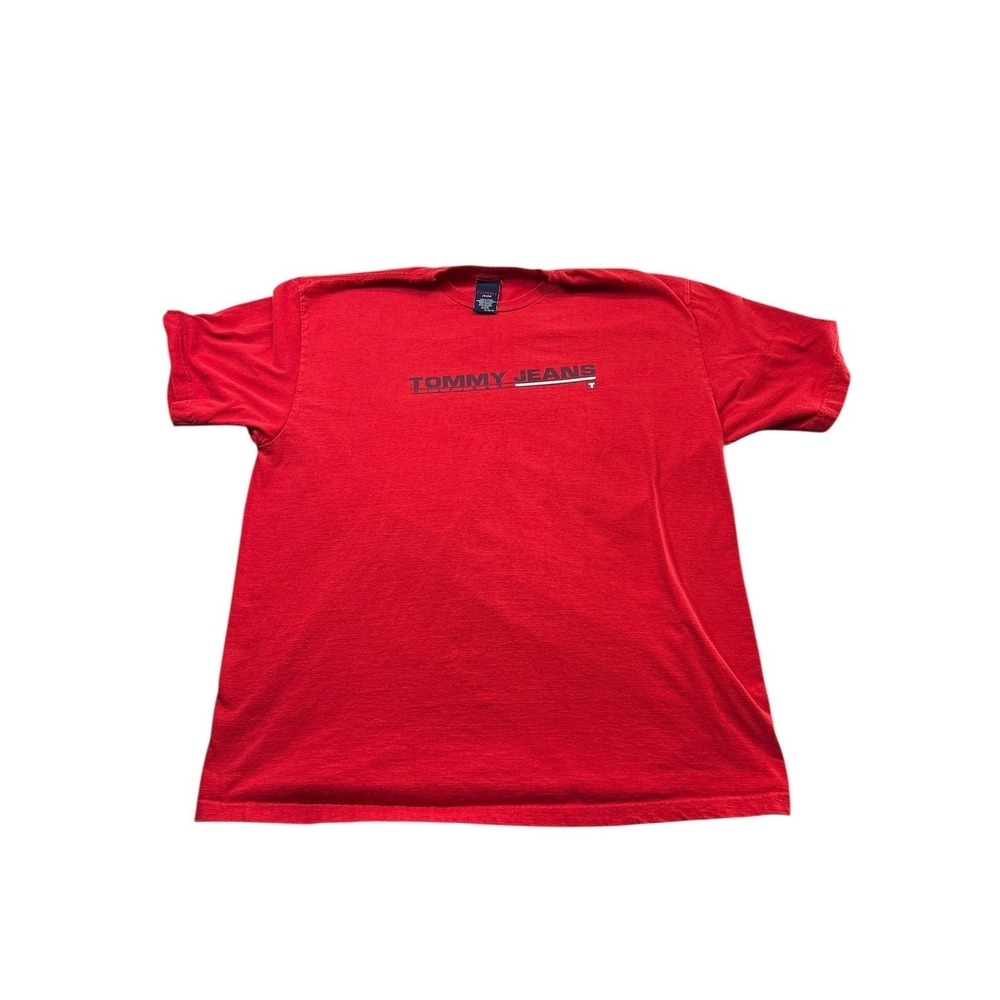 Vintage 90s Tommy‎ Jeans Hilfiger Spellout T-Shirt Mens XL Red Y2K
